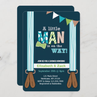 Little Man Suspenders Baby Shower Invitation
