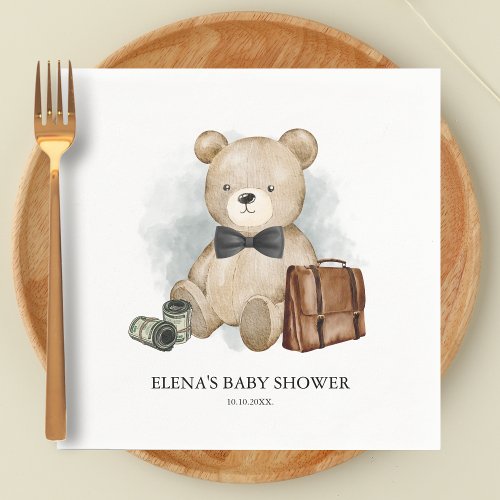 Little Man Teddy Bear Funny Boy Baby Shower Napkins