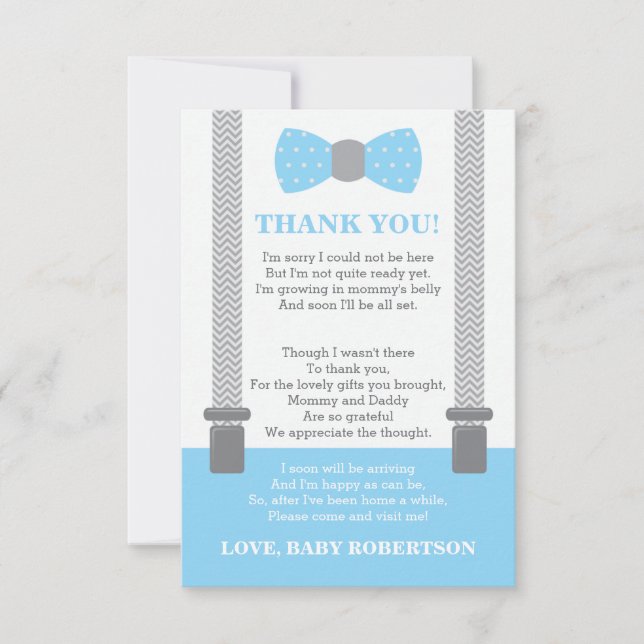 Little Man Thank You Card, Baby Blue, Gray (Front)