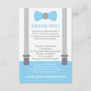 Little Man Thank You Card, Baby Blue, Gray Card