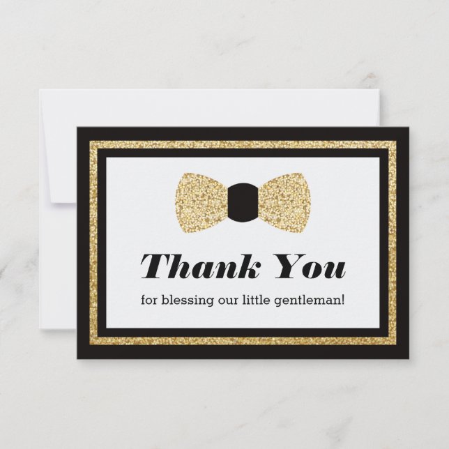 Little Man Thank You Card, Black Faux Glitter Card (Front)