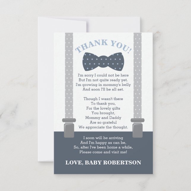 Little Man Thank You Card, Blue, Gray (Front)