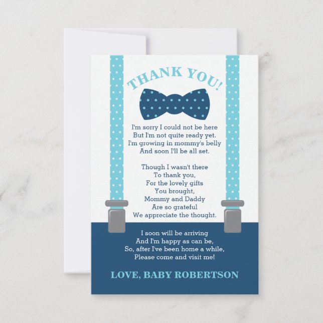 Little Man Thank You Card, Blue, Gray Card (Front)