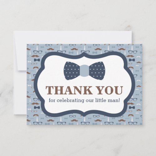 Little Man Thank You Card Bow Tie Blue Brown