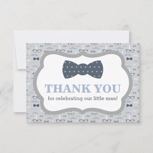 Little Man Thank You Card Bow Tie Blue Gray