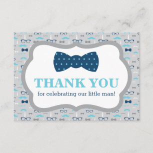 Little Man Thank You Card, Bow Tie, Blue, Gray Card