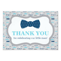 Little Man Thank You Card, Bow Tie, Blue, Gray Card