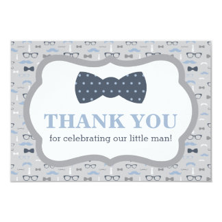 Little Man Thank You Card, Bow Tie, Blue, Gray Card