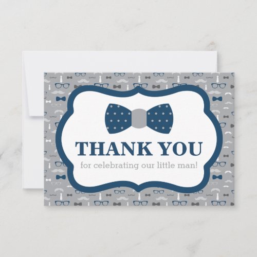 Little Man Thank You Card Bow Tie Navy Gray