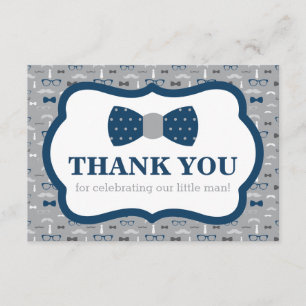 Little Man Thank You Card, Bow Tie, Navy, Gray Card