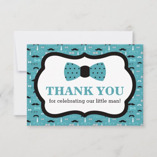 Little Man Thank You Card Bow Tie Teal Black