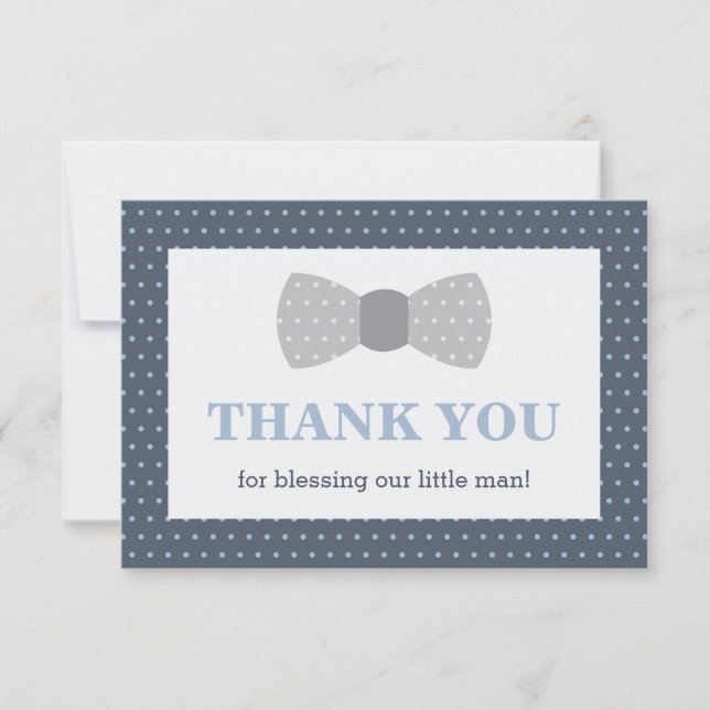Little Man Thank You Card, Navy Blue, Gray (Front)
