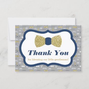 Little Man Thank You Card  Navy  Faux Glitter by DeReimerDeSign at Zazzle
