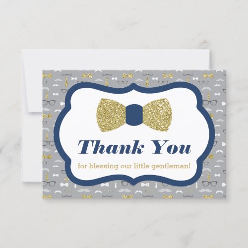 Little Man Thank You Card Navy Faux Glitter