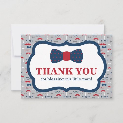 Little Man Thank You Card Red Navy Blue