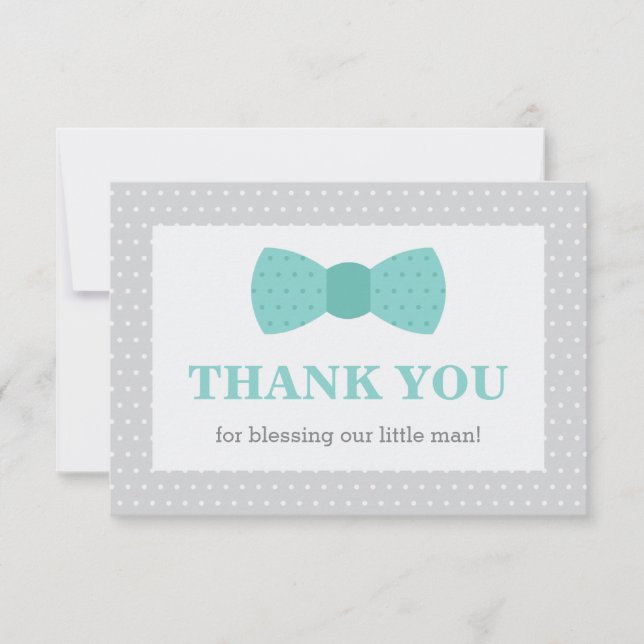 Little Man Thank You Card, Teal, Gray (Front)