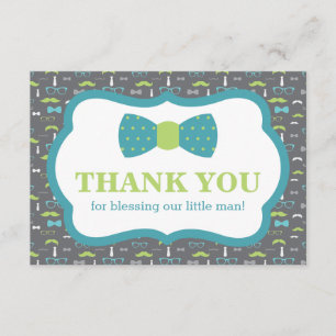 Little Man Thank You Card, Teal, Lime Green, Gray Card