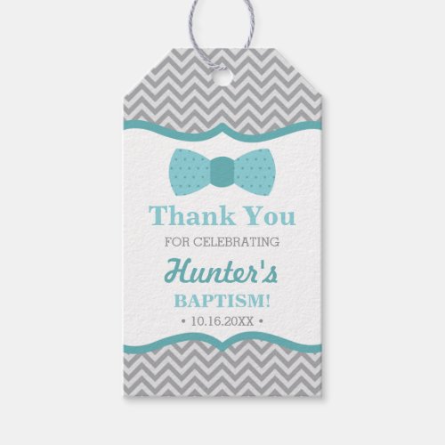 Little Man Thank You Tag Aqua Gray Baptism Gift Tags