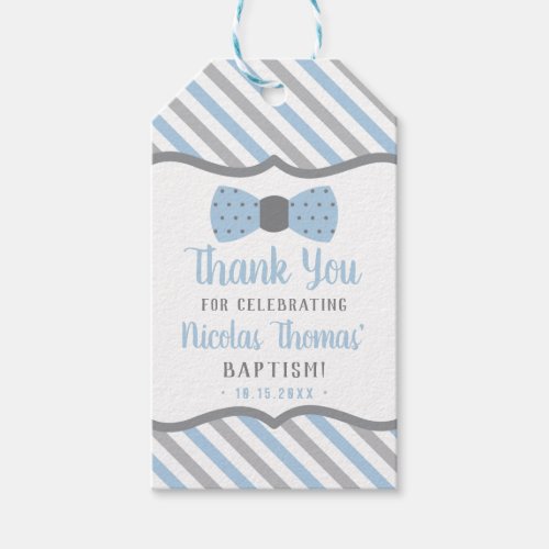 Little Man Thank You Tag Baby Blue Gray Baptism Gift Tags