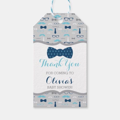 Little Man Thank You Tag Baby Blue Navy Bow Tie Gift Tags