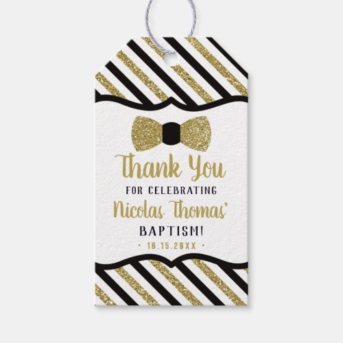 Little Man Thank You Tag Black Gold Baptism Gift Tags