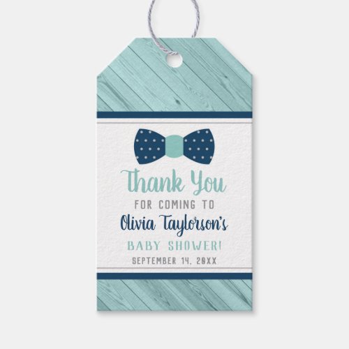 Little Man Thank You Tag Blue Aqua Bow Tie Gift Tags