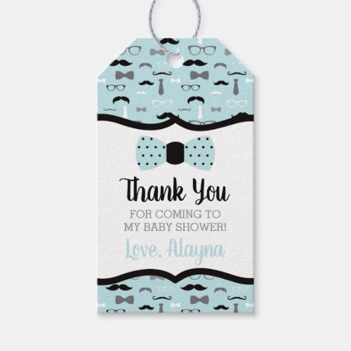 Little Man Thank You Tag Blue Black Bow Tie Gift Tags