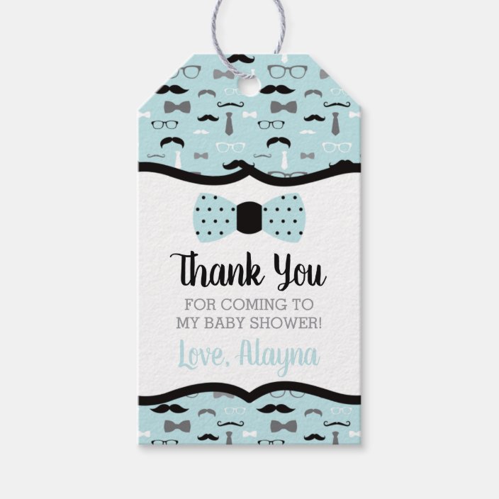Little Man Thank You Tag Blue Black Bow Tie Gift Tags Zazzle Com