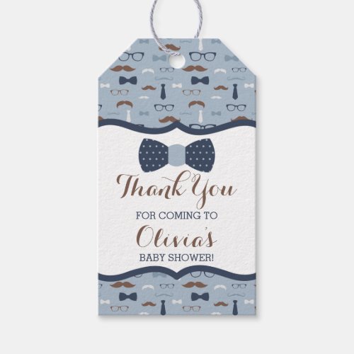 Little Man Thank You Tag Blue Brown Bow Tie Gift Tags