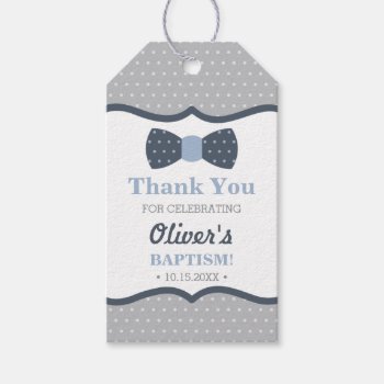 Little Man Thank You Tag  Blue  Gray  Baptism Gift Tags by DeReimerDeSign at Zazzle