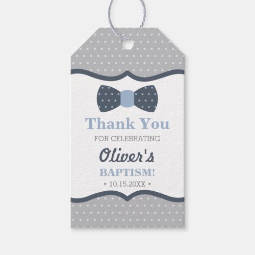 Little Man Thank You Tag Blue Gray Baptism Gift Tags