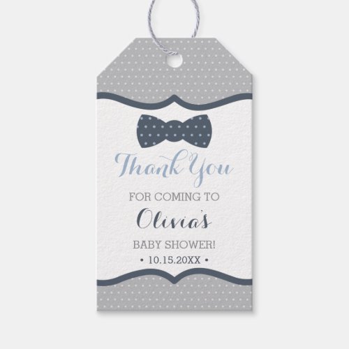 Little Man Thank You Tag Blue Gray Bow Tie Gift Tags