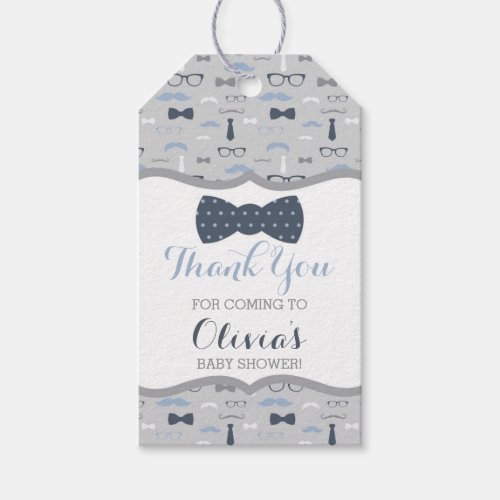 Little Man Thank You Tag Blue Gray Bow Tie Gift Tags