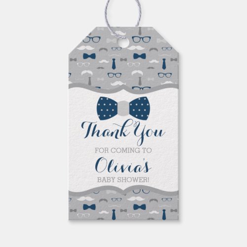 Little Man Thank You Tag Blue Gray Bow Tie Gift Tags