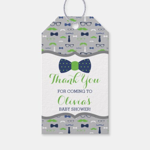 Little Man Thank You Tag Blue Green Bow Tie Gift Tags