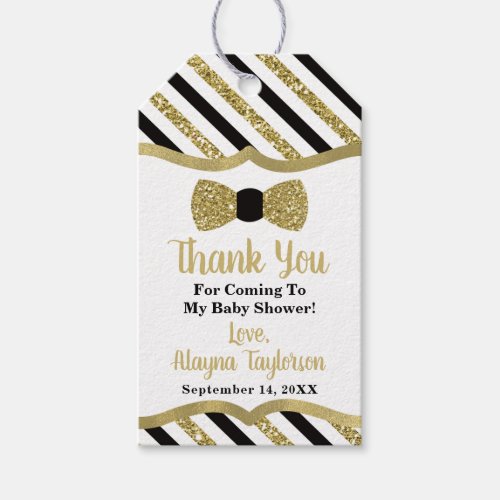 Little Man Thank You Tag Faux Glitter Bow Tie Gift Tags