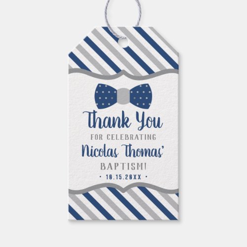 Little Man Thank You Tag Navy Blue Gray Baptism Gift Tags