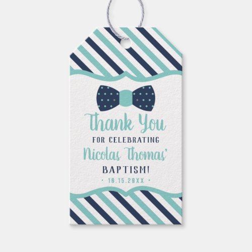 Little Man Thank You Tag Navy Turquoise Baptism Gift Tags