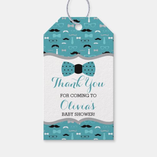 Little Man Thank You Tag Teal Black Bow Tie Gift Tags