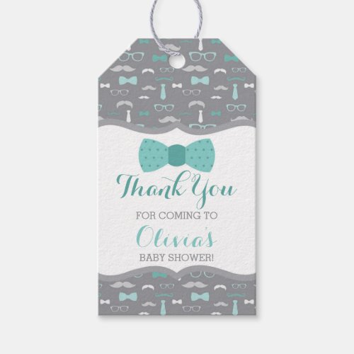 Little Man Thank You Tag Teal Gray Bow Tie Gift Tags