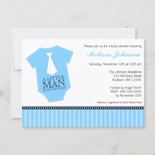 Little Man Tie Bodysuit Blue Black Boy Baby Shower Invitation