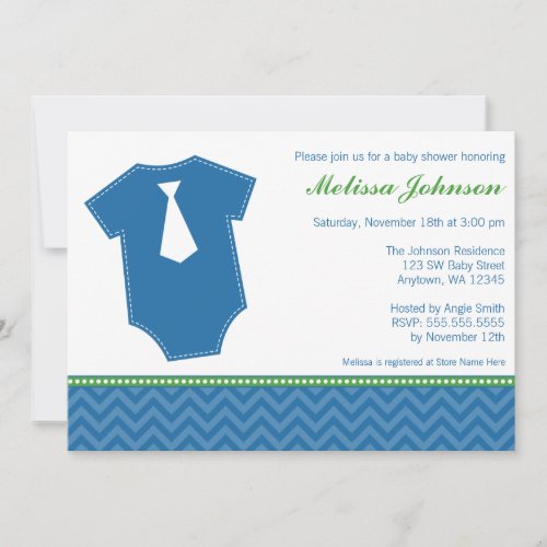 Little Man Tie Bodysuit Blue Green Boy Baby Shower Invitation