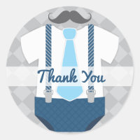 Little Man Tie Navy Blue Gray Baby Shower Classic Round Sticker