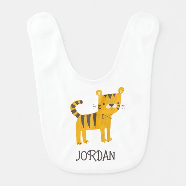 Little Man | Tiger Bow Tie Baby Bib (Front)