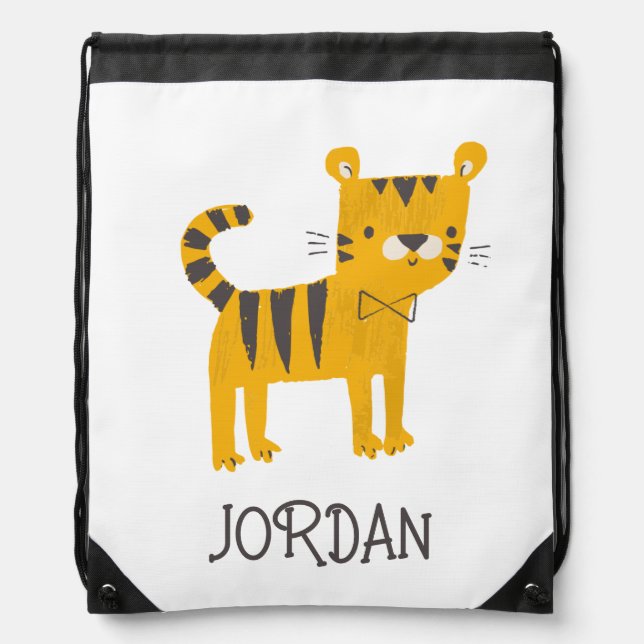 Little Man | Tiger Bow Tie Drawstring Bag (Front)