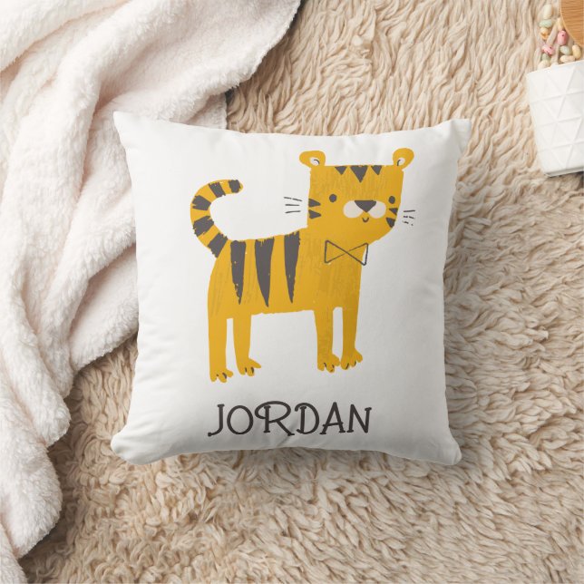 Little Man | Tiger Bow Tie Throw Pillow (Blanket)