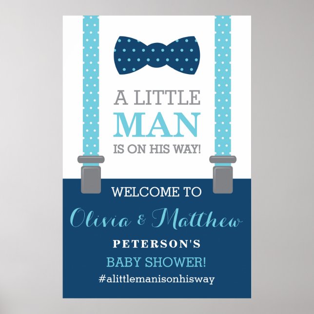 Little Man Welcome Sign Poster, Baby Shower (Front)