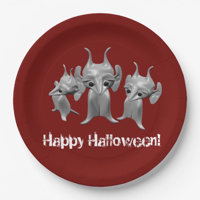 Little Martians,Happy Halloween ,personalized Paper Plates (Front)