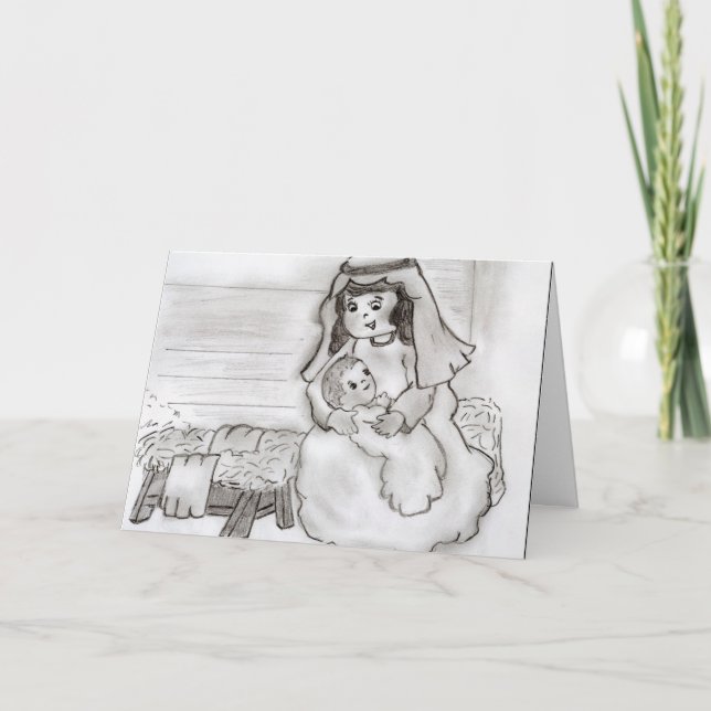 Little Mary and Baby Jesus Holiday Card (Front)