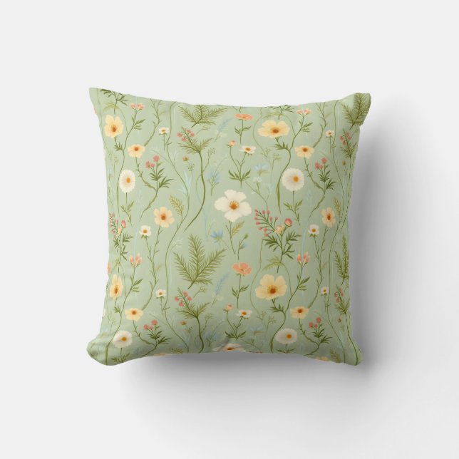 Little Meadow Flowers Throw Pillow (Front)